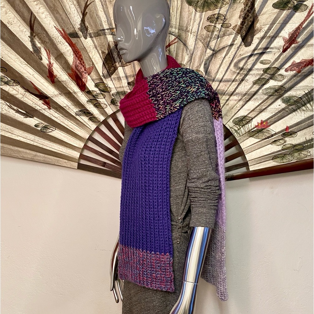 Hand Knit Chunky Scarf, Purple Tones